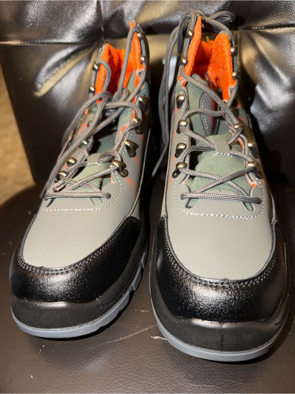 Men's Gray and Black Outdoor Hiking Boots with Orange Lining